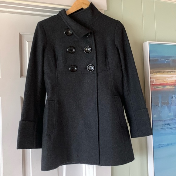 Michael Michael Kors Wool Blend Grey Button Pea Coat Size M - Picture 2 of 6